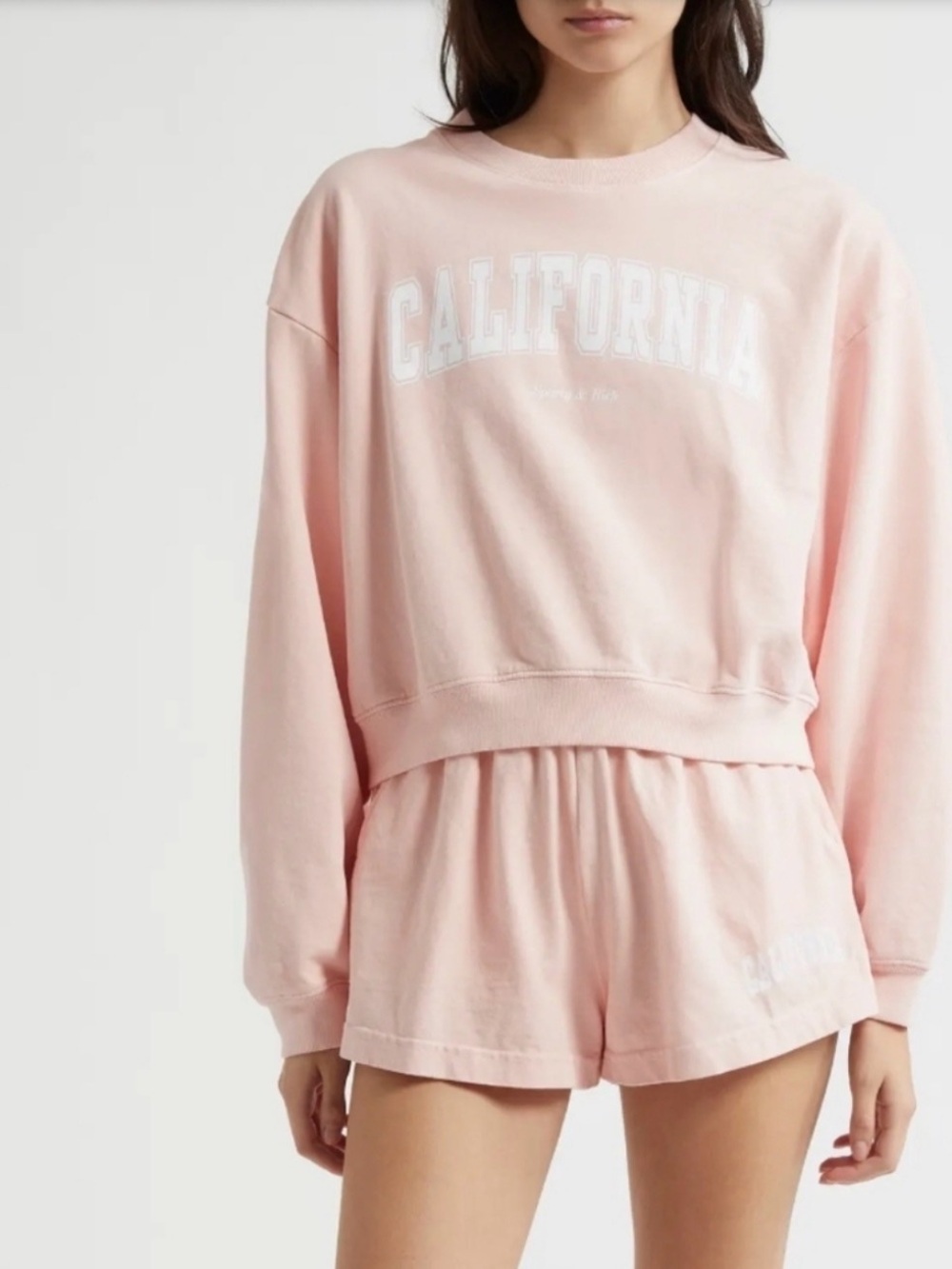Sporty & Rich Pink "California" Cropped Sweatshirt and shorts